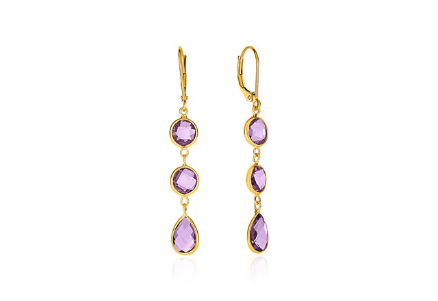 Drop Earrings with Round and Pear-Shaped Amethysts in 14k Yellow Gold