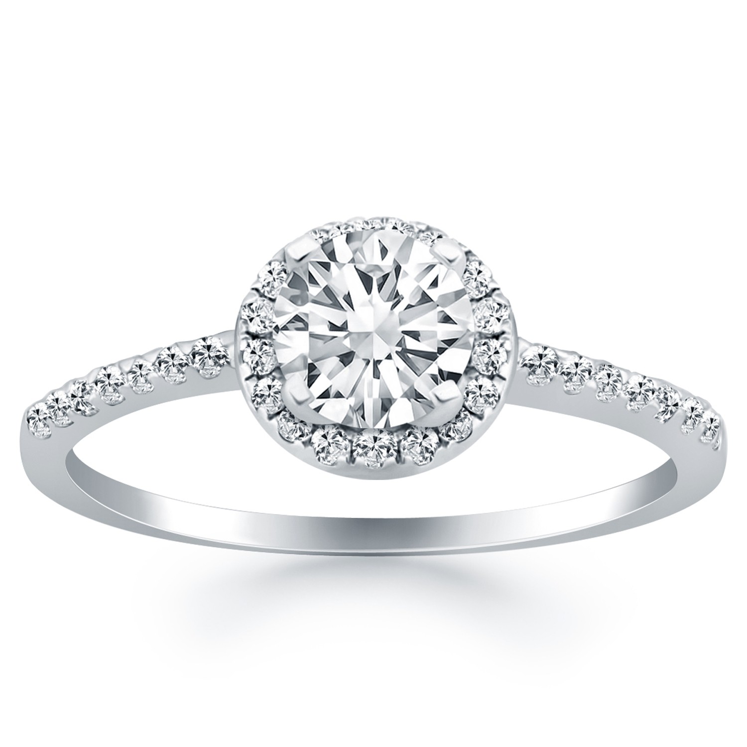 14k White Gold Diamond Halo Collar Engagement Ring