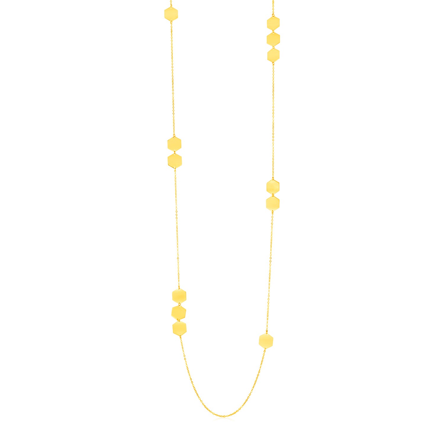 14K Yellow Gold Station Necklace with Polished Hexagons