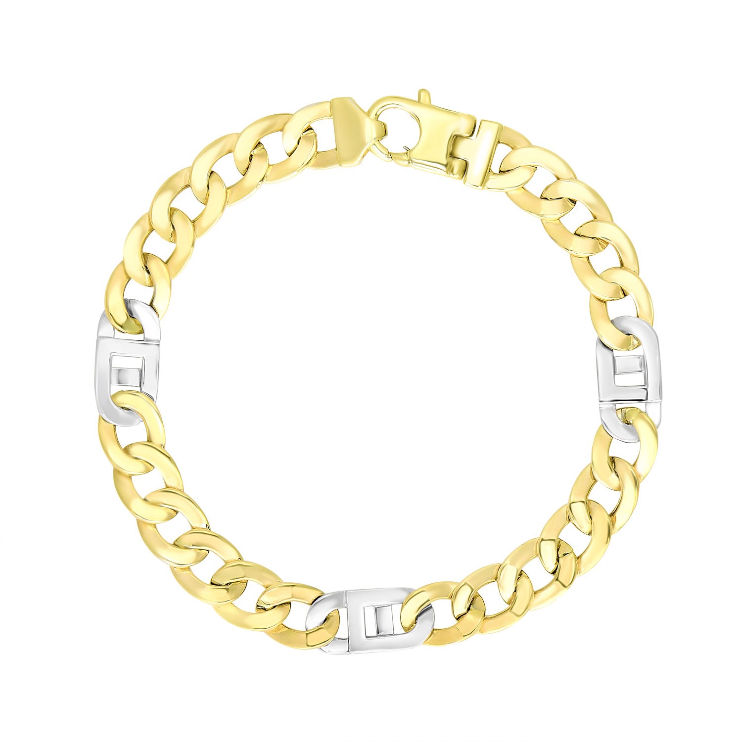 14k Two-Tone Gold Men's Bracelet with Curb Design Chain
