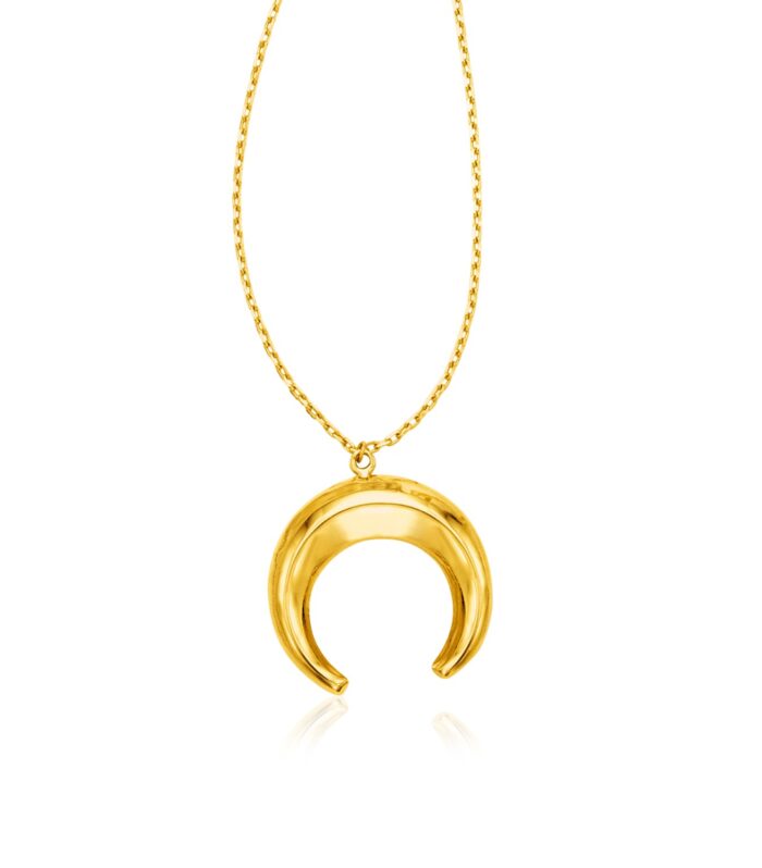 14k Yellow Gold 17 inch Necklace with Domed Moon Motif Pendant