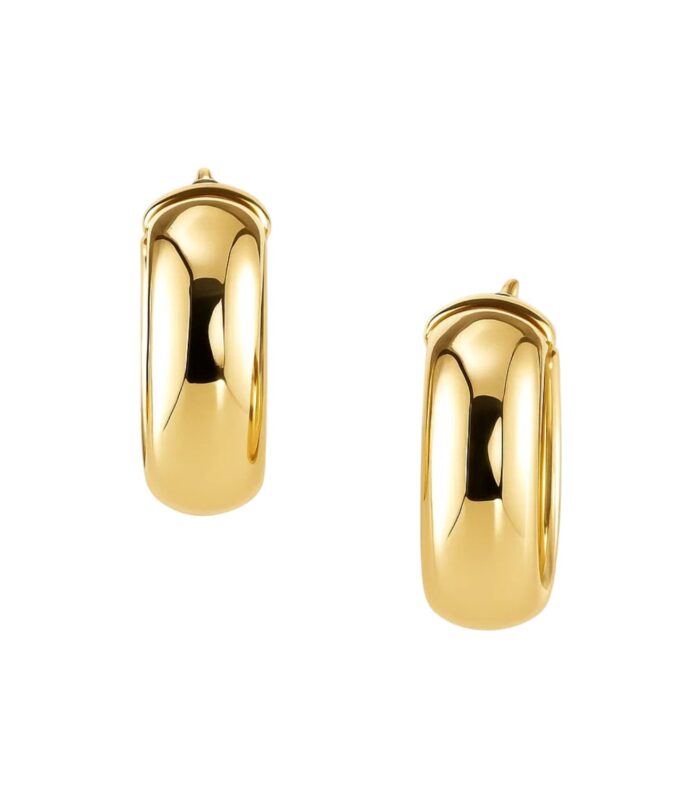 14k Yellow Gold Wide Medium Hoop Earrings with Snap Lock