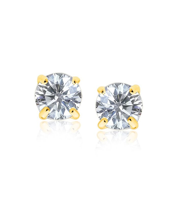 14k Yellow Gold 8.0mm Round CZ Stud Earrings