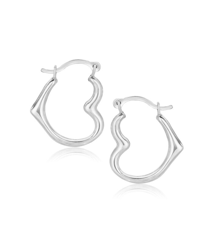 10k White Gold Heart Hoop Earrings