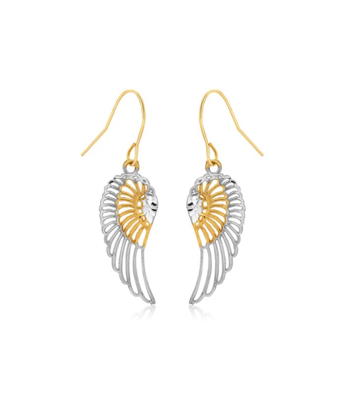 Two-Tone Wing Drop Earrings in 10K Gold