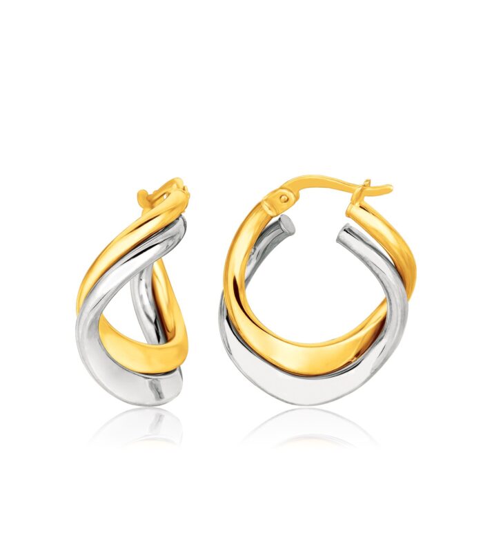 14k Two Tone Gold Earrings in Fancy Double Twist Style