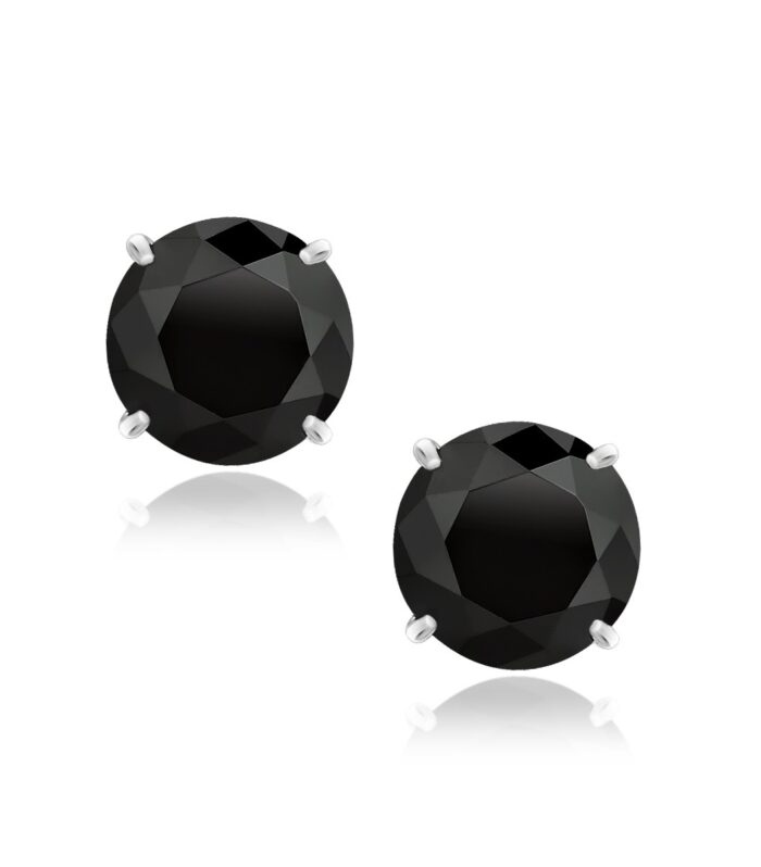 14k White Gold 8.0mm Round Black CZ Stud Earrings