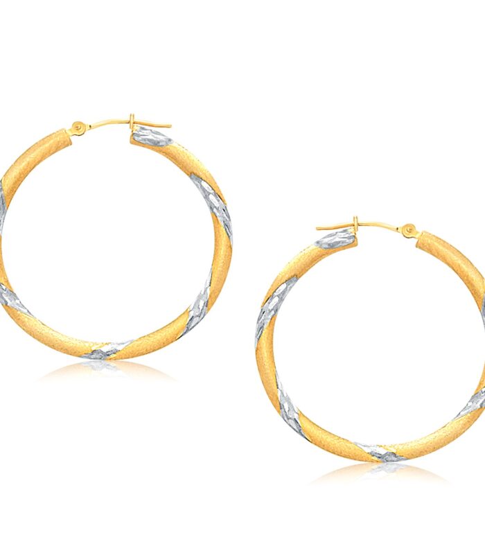 14k Two Tone Gold Polished Hoop Earrings (30 mm)