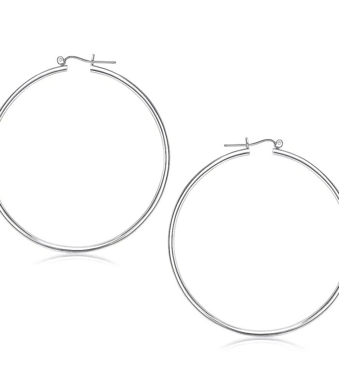 14k White Gold Polished Hoop Earrings (60 mm)