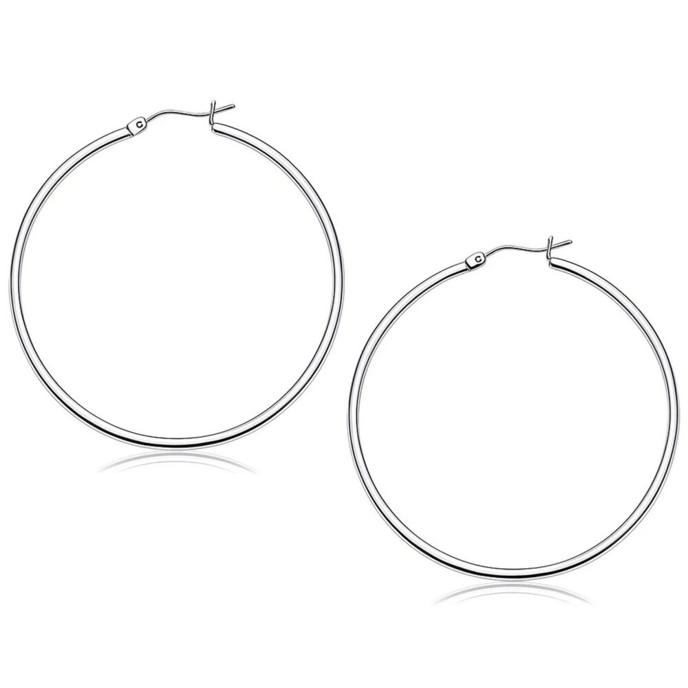 14k White Gold Polished Hoop Earrings (50 mm)