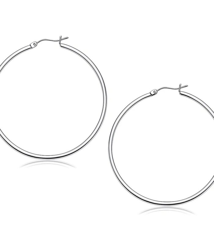 14k White Gold Polished Hoop Earrings (50 mm)