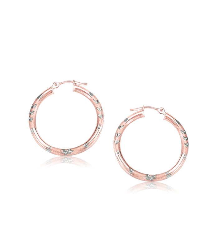 14k Rose Gold Fancy Diamond Cut Hoop Earrings (25mm Diameter)