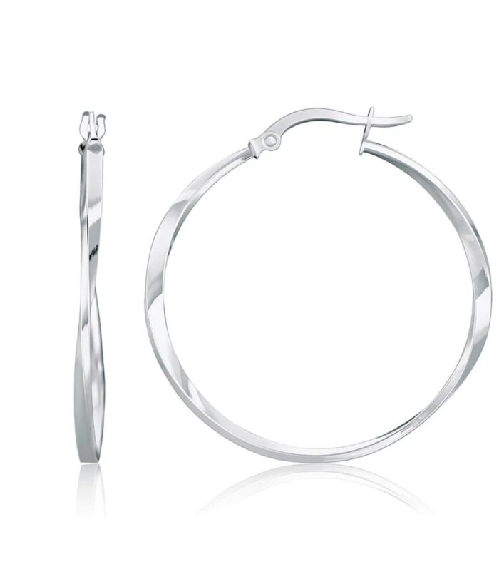 14k White Gold Mobius Twisted Hoop Earrings