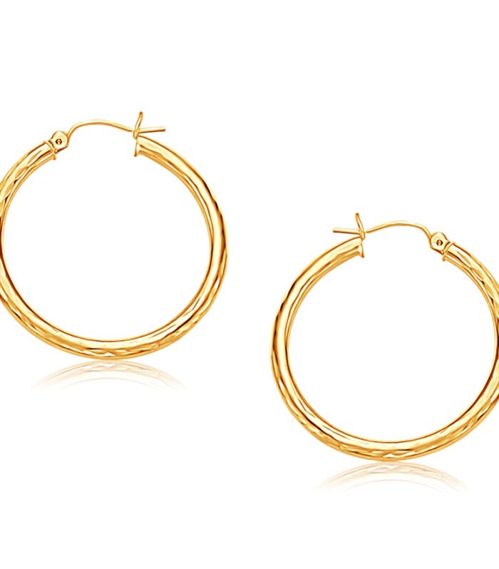 14k Yellow Gold Hoop Earring with Diamond-Cut Finish (30 mm Diameter)