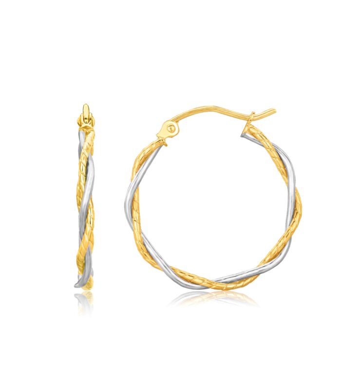 14k Two Tone Gold Twisted Hoop Earrings (1 inch Diameter)
