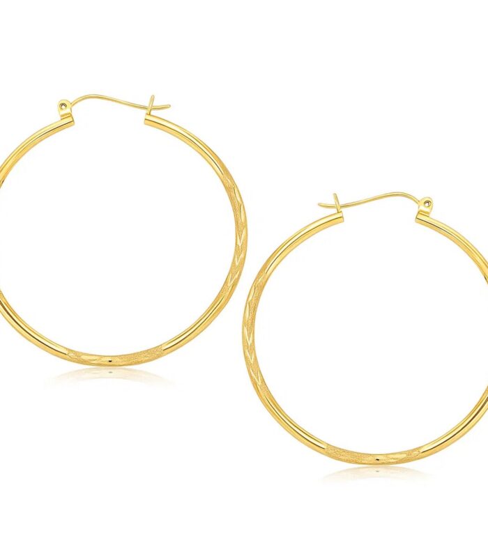 14k Yellow Gold Fancy Diamond Cut Extra Large Hoop Earrings (45mm Diameter)