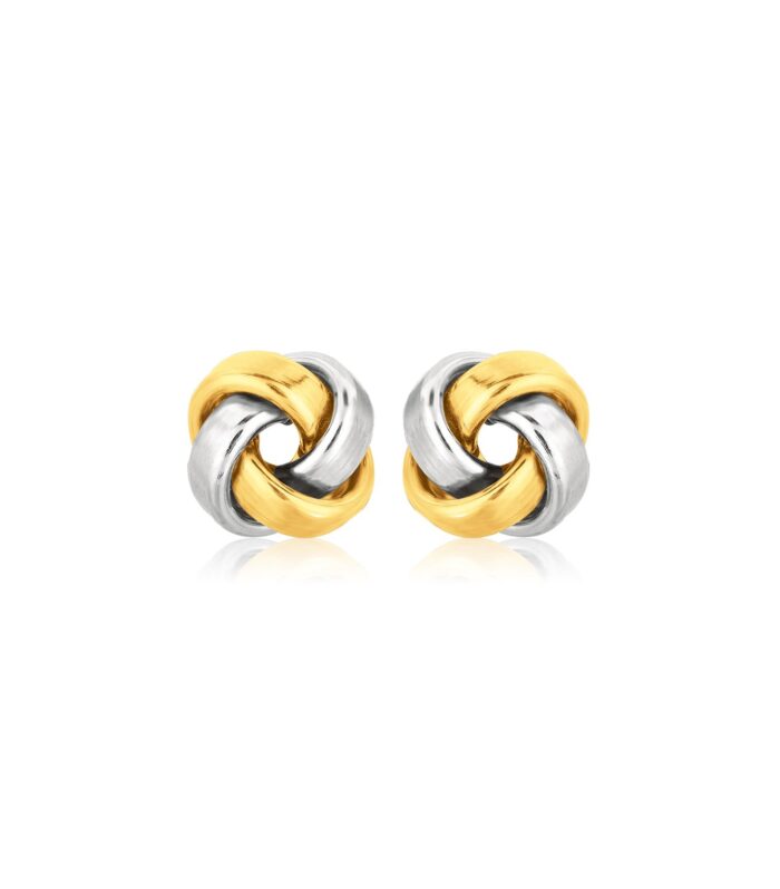 14k Two Tone Gold Square Love Knot Stud Earrings
