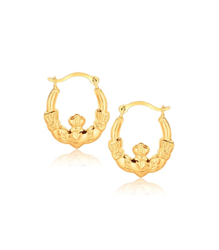 10k Yellow Gold Claddagh Hoop Earrings