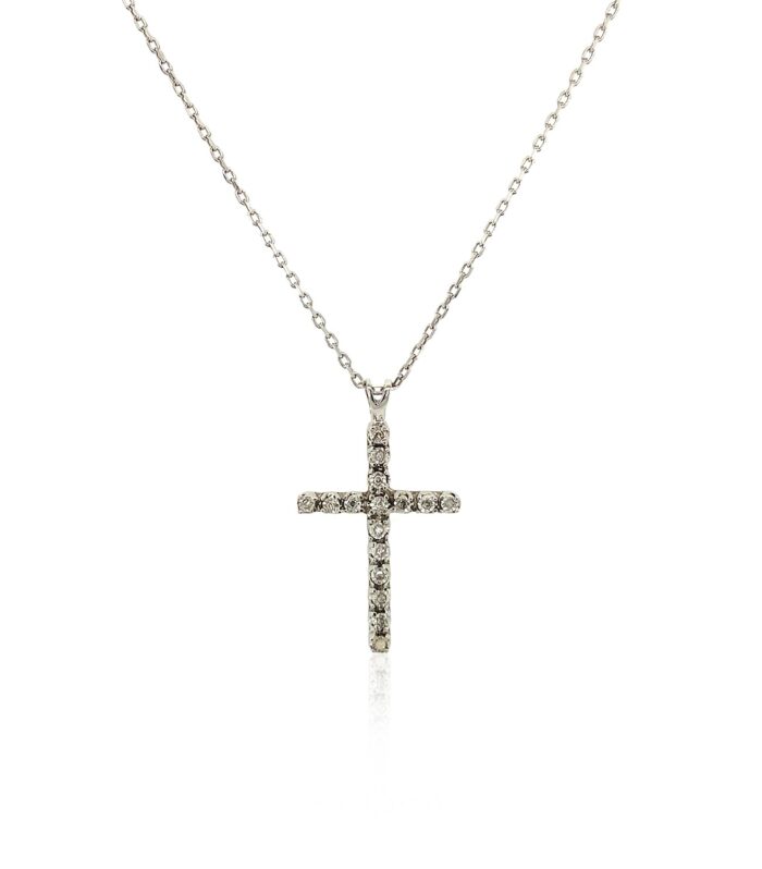 Cross Pendant with Diamonds in Sterling Silver