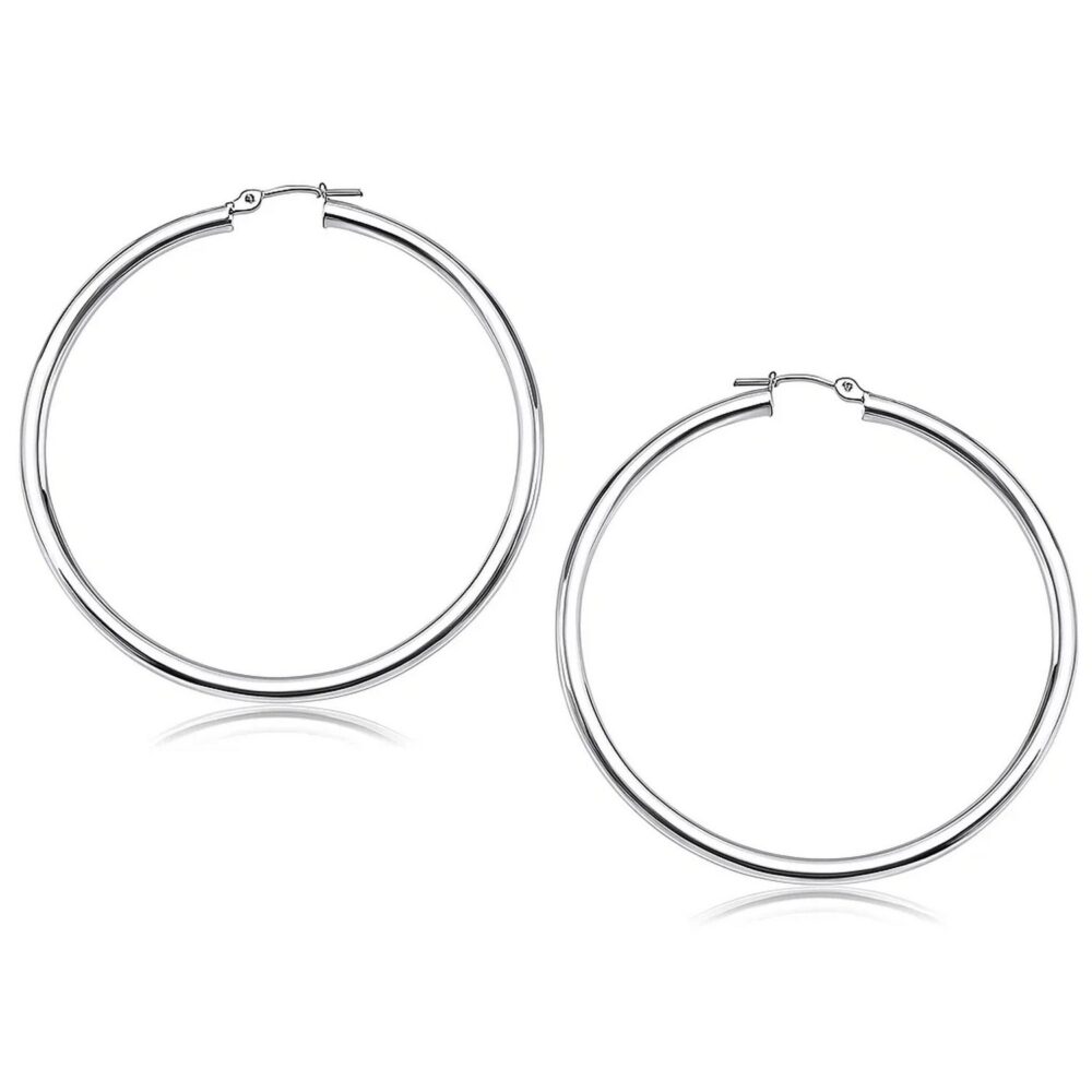 14k White Gold Polished Hoop Earrings (50 mm)