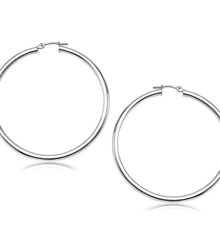14k White Gold Polished Hoop Earrings (50 mm)