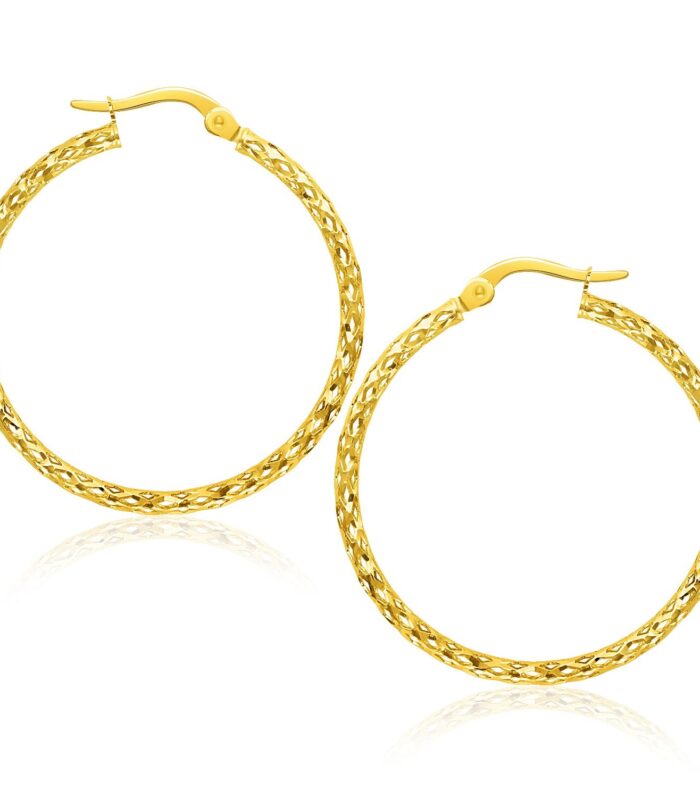 Large Textured Hoop Earrings in 10k Yellow Gold