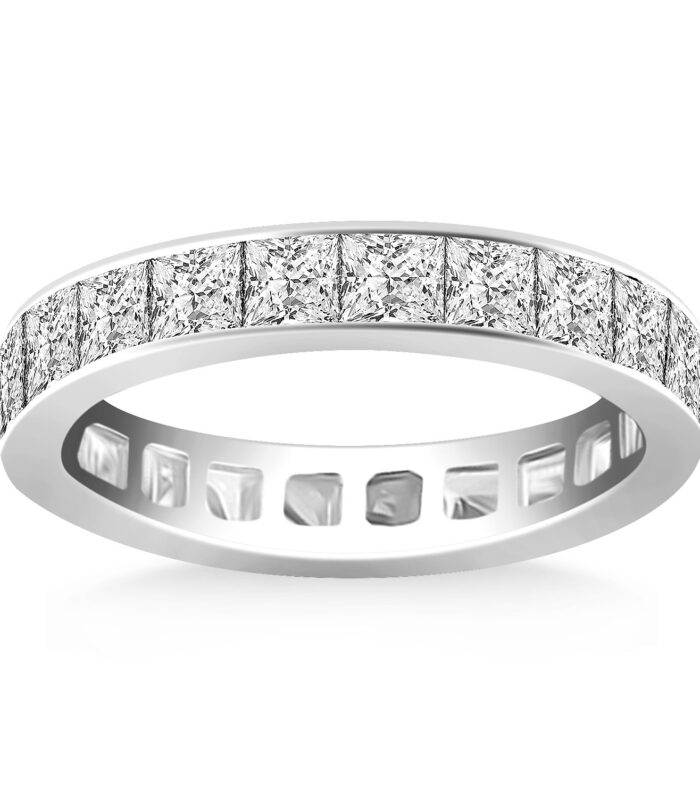 14k White Gold Eternity Ring with Channel Set Princess Cut Diamonds