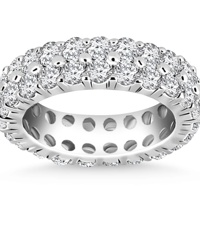 14k White Gold Double Band Round Diamond Eternity Ring