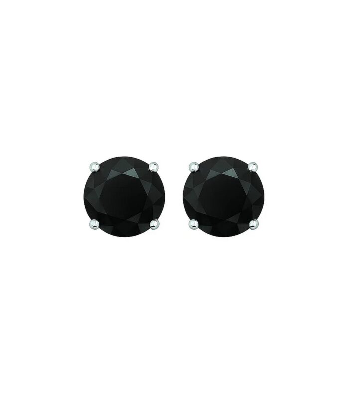 14k White Gold Stud Earrings with Black 6mm Faceted Cubic Zirconia