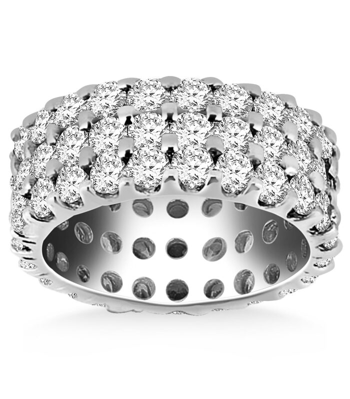 14k White Gold Triple Band Round Diamond Eternity Ring