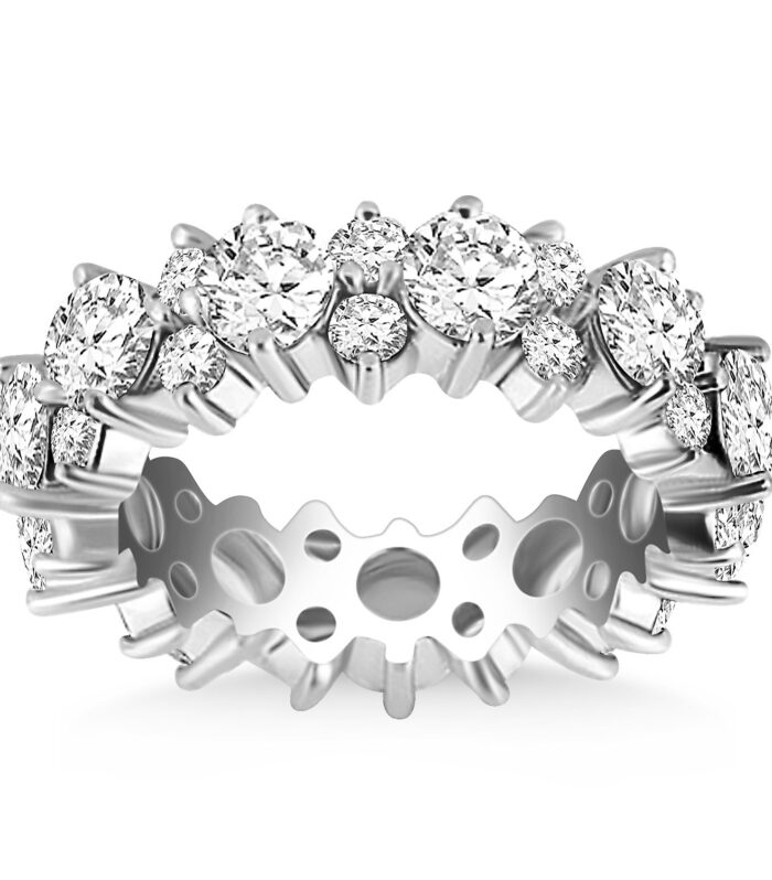14k White Gold Ornamental Round Diamond Eternity Ring