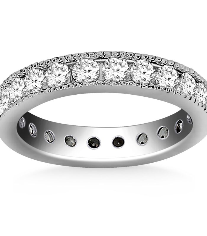 14k White Gold Antique Channel Set Round Diamond Eternity Ring