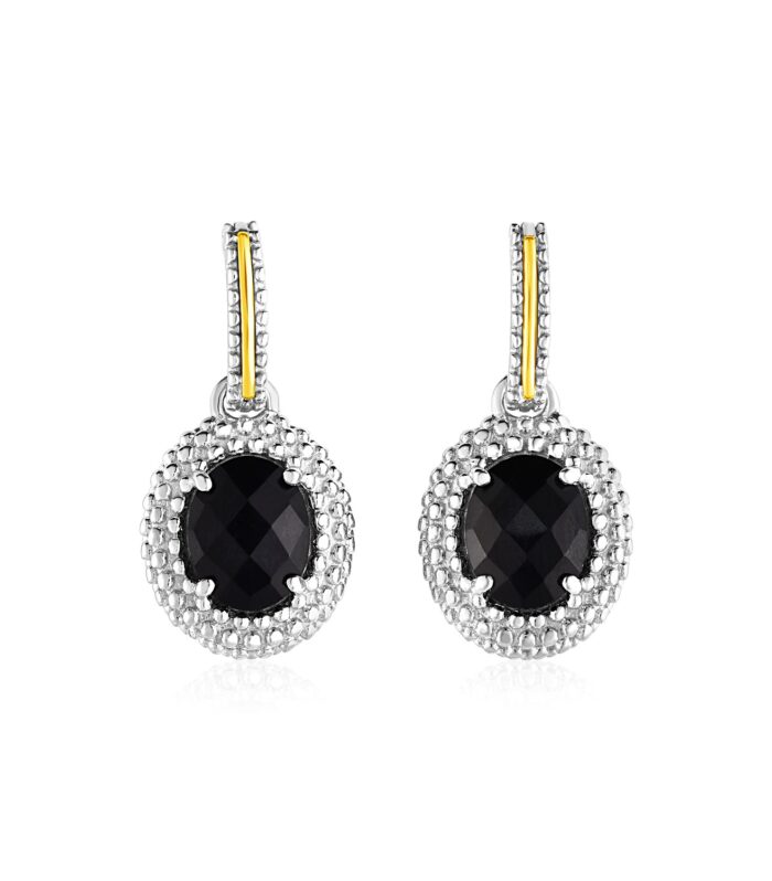 Oval Onyx Earrings in 18k Yellow Gold & Sterling Silver