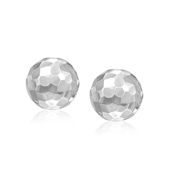 14k White Gold 7mm Round Faceted Style Stud Earrings