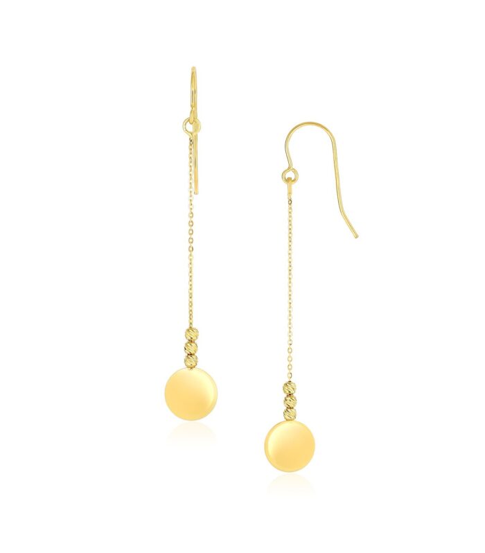 10k Yellow Gold Bead and Shiny Disc Drop Earrings