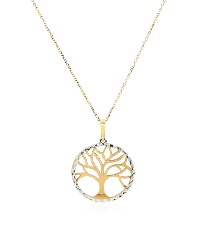 Two Layer Tree Pendant in 14k Two Tone Gold