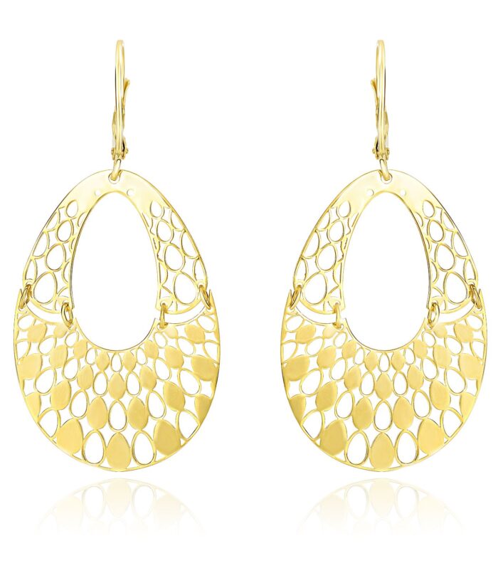14k Yellow Gold Teardrop Filigree Design Graduated Open Teardrop Earrings