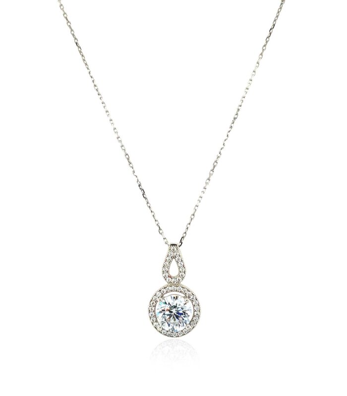 Circle and Teardrop Pendant with Cubic Zirconia in Sterling Silver