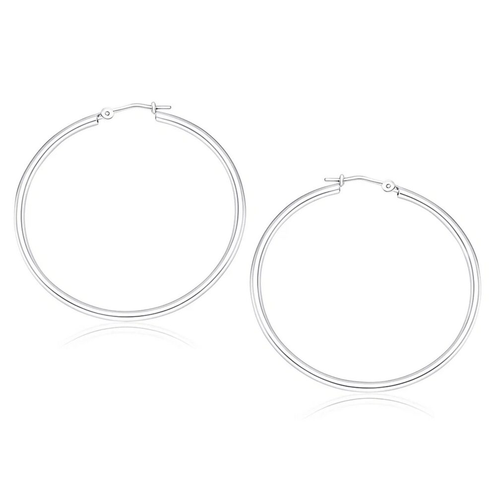 10k White Gold Polished Hoop Earrings (40 mm)