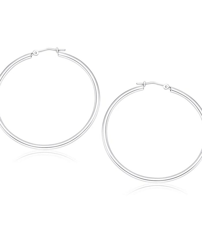 10k White Gold Polished Hoop Earrings (40 mm)