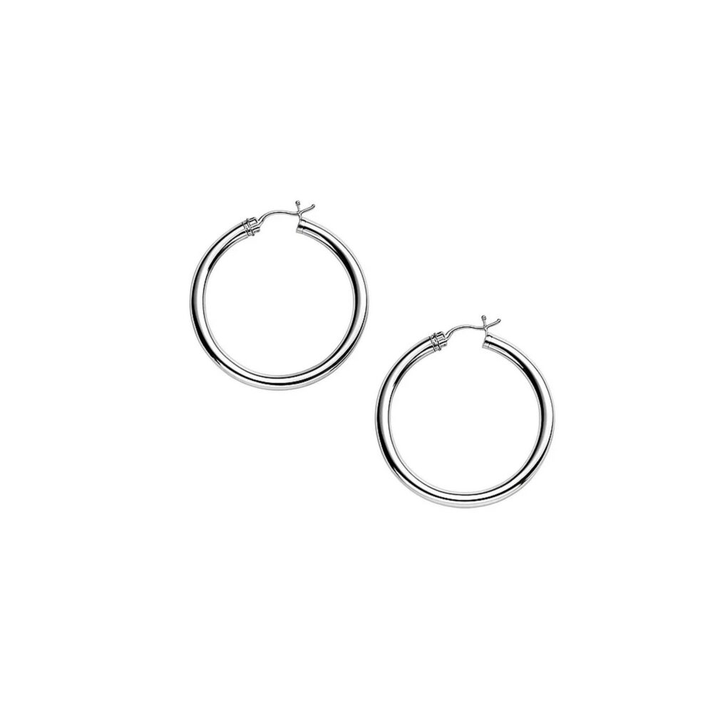 10k White Gold Polished Hoop Earrings (30 mm)