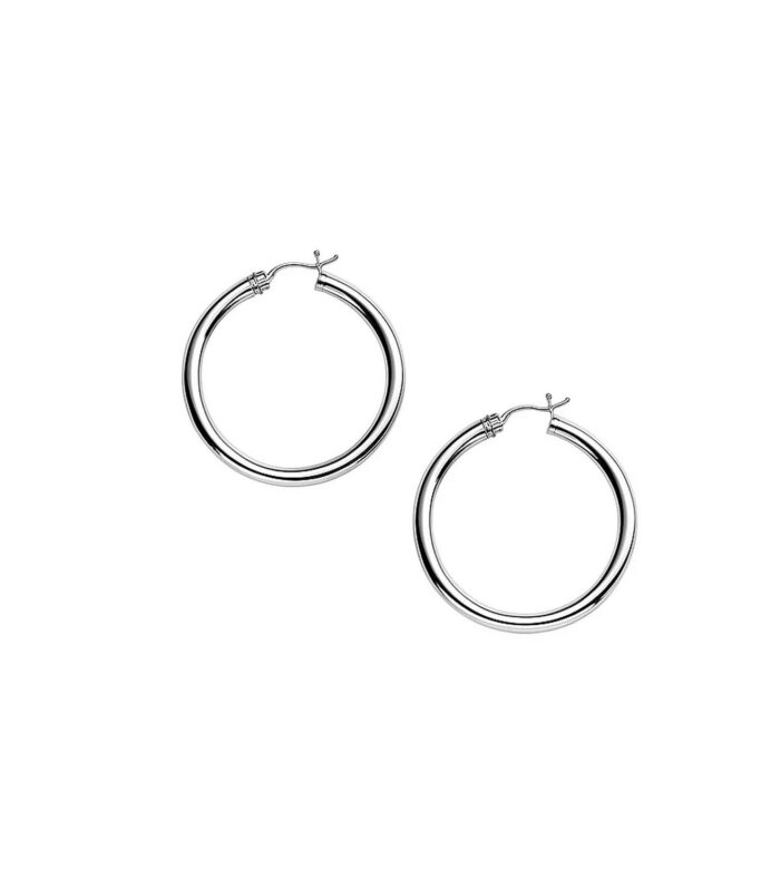10k White Gold Polished Hoop Earrings (30 mm)