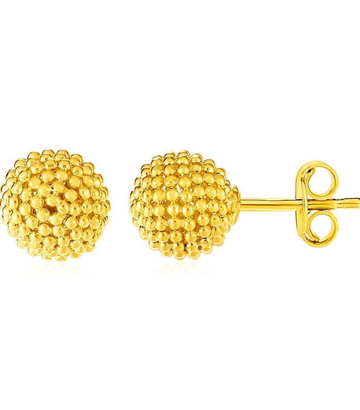 14k Yellow Gold Post Earrings with Beaded Spheres