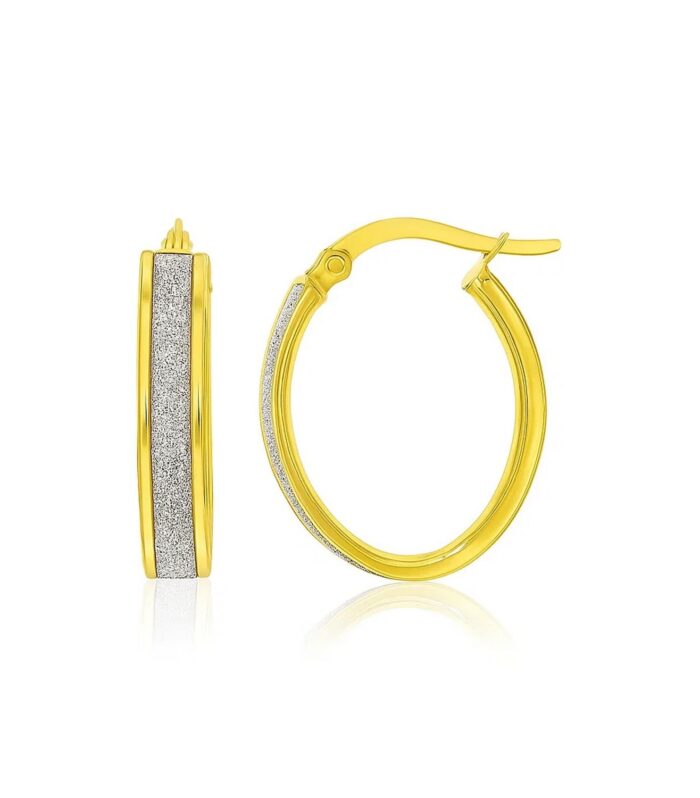 14k Two-Tone Gold Glitter Center Oval Hoop Earrings