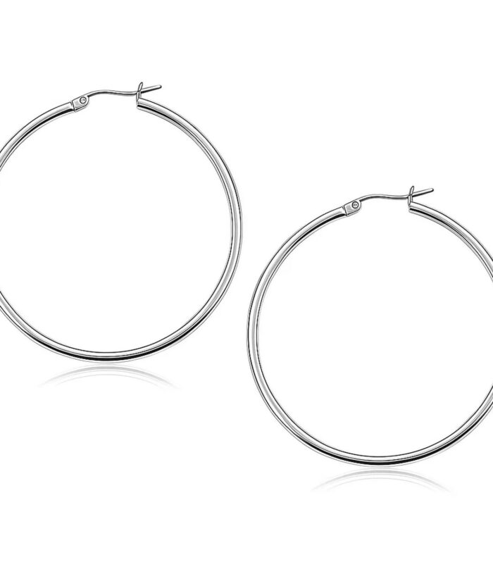 10k White Gold Polished Hoop Earrings (50 mm)