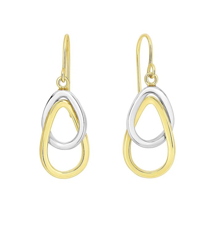14k Two-Tone Gold Interlaced Open Teardrop Drop Earrings