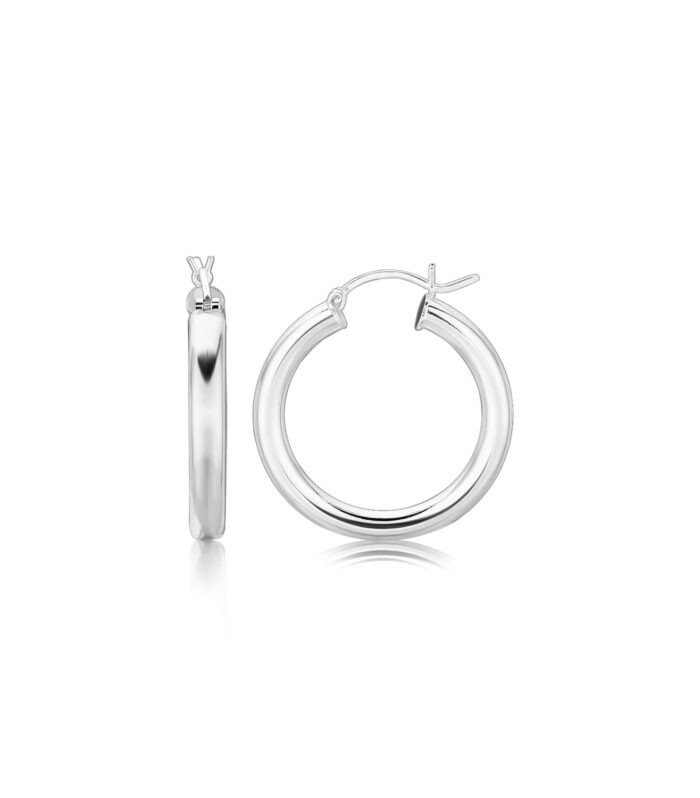 Sterling Silver Rhodium Plated Thick Style Polished Hoop Earrings (25mm)