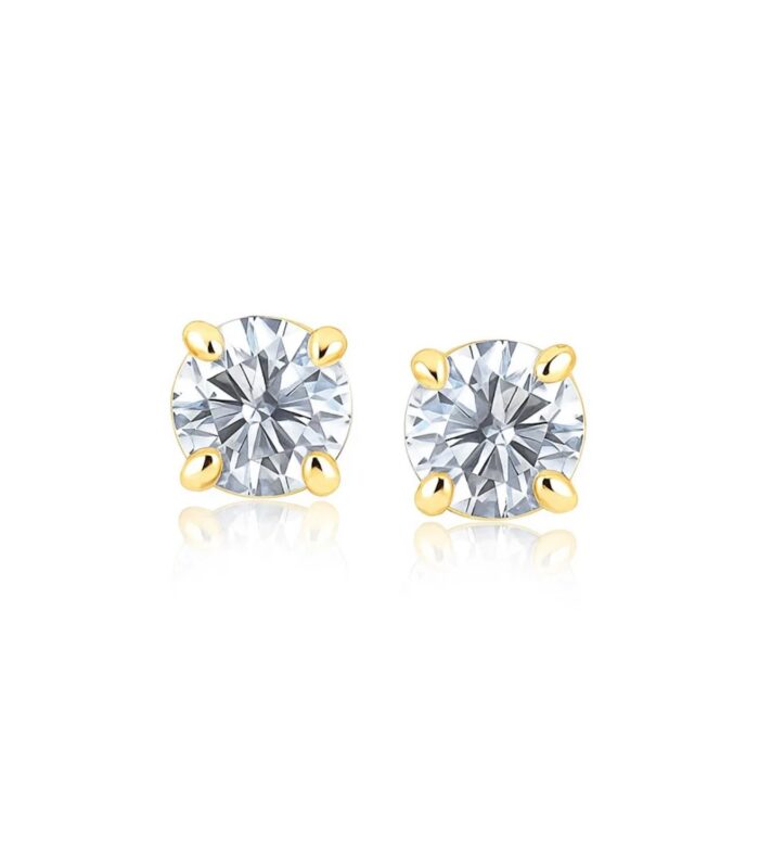 14k Yellow Gold Stud Earrings with White Hue Faceted Cubic Zirconia