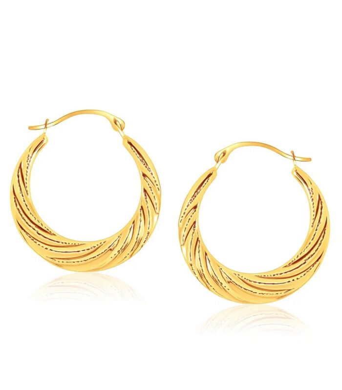 10k Yellow Gold Textured Graduated Twist Hoop Earrings