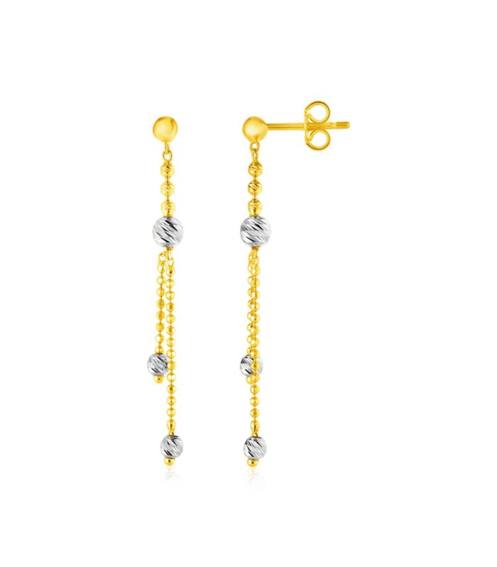 14k Two Tone Drop Earrings with Textured Beads